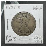 1921-D Walking Liberty Silver Half Dollar - Key Da