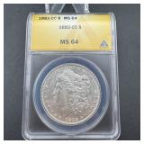 1882-CC Morgan Silver Dollar ANACS MS64