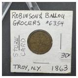 1863 Robinson & Ballou Groceries Store Card Token