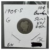 1905-S Barber Silver Dime Semi Key Date