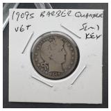 1909-S Barber Silver Quarter Semi Key Date