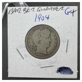 1904 Barber Silver Quarter