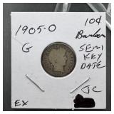 1905-O Barber Silver Dime Semi Key Date