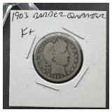 1903 Barber Silver Quarter