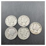 (5) Mercury Silver Dimes