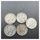 (5) Mercury Silver Dimes