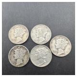 (5) Mercury Silver Dimes