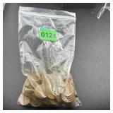 Bag of Lincoln wheat cents; mixed dates; approxima