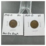 (2) Lincoln Wheat Cents 1928-D & 1929-D
