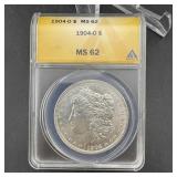 1904-o Morgan Silver Dollar, Ms 62 Anacs