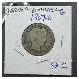 1907-O Barber Silver Quarter