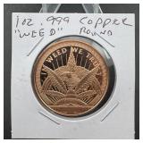 1 oz .999 Copper Weed Round