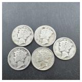 (5) Mercury Silver Dimes
