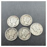 (5) Mercury Silver Dimes