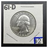 1961-d Washington Silver Quarter - Higher Grade