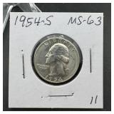 1954-s Washington Silver Quarter - Higher Grade