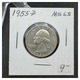 1955-d Washington Silver Quarter - Higher Grade