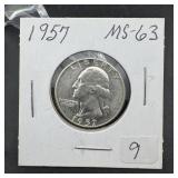 1957 Washington Silver Quarter - Higher Grade