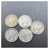 (5) Mercury Silver Dimes