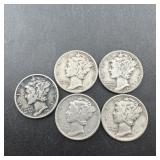 (5) Mercury Silver Dimes