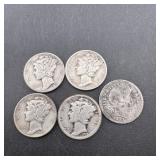 (5) Mercury Silver Dimes