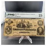 1862 Confederate States of America $10 note; PMG g