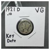 1921-D Mercury Silver Dime, Key Date