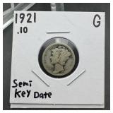 1921 Mercury Silver Dime, Semi Key Date