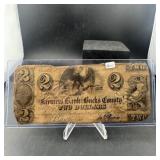 Farmers Bank Bucks County $2 obsolete note; Bristo