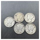 (5) Mercury Silver Dimes
