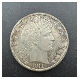 1911-D Barber Silver Half Dollar