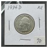 1934-D Washington Silver Quarter