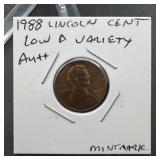 1988 Lincoln Cent Low D Variety AU+