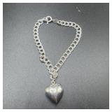 Sterling Silver Heart Charm Bracelet - 7.1 Grams
