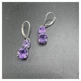 LNT Sterling Silver Purple Amethyst Earrings - 3.4