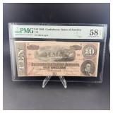 1864 Confederate States Of America $10 Note Pmg 58