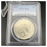 1922 Peace Silver Dollar Pcgs Ms63