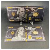 (2) Novelty Gold $100 Notes