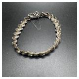 Sterling Silver Marcasite CZ Tennis Bracelet - 19.