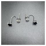 Sterling Silver Dark Stone CZ Earrings - 2.2 Grams