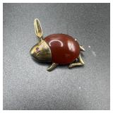 Sterling Silver Garnet Rabbit Pin Brooch - 5.5 Gra