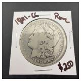 1891-cc Morgan Silver Dollar, Rotated Die