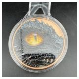 5oz COPPER  colorized dragon round in case
