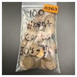 (100) Wheat Cent Pennies 1930s-1950s Mixed Dates