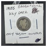 1915s Barber dime key date only 960,000 minted