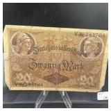 Germany 1914 20 Mark Banknote