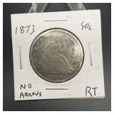 1873 Seated Liberty Silver Half Dollar No Arrows