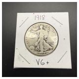 1918 Walking Liberty Silver Half Dollar