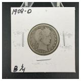 1908-D Barber Silver Quarter