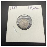 1853 Silver 3 Cent Piece